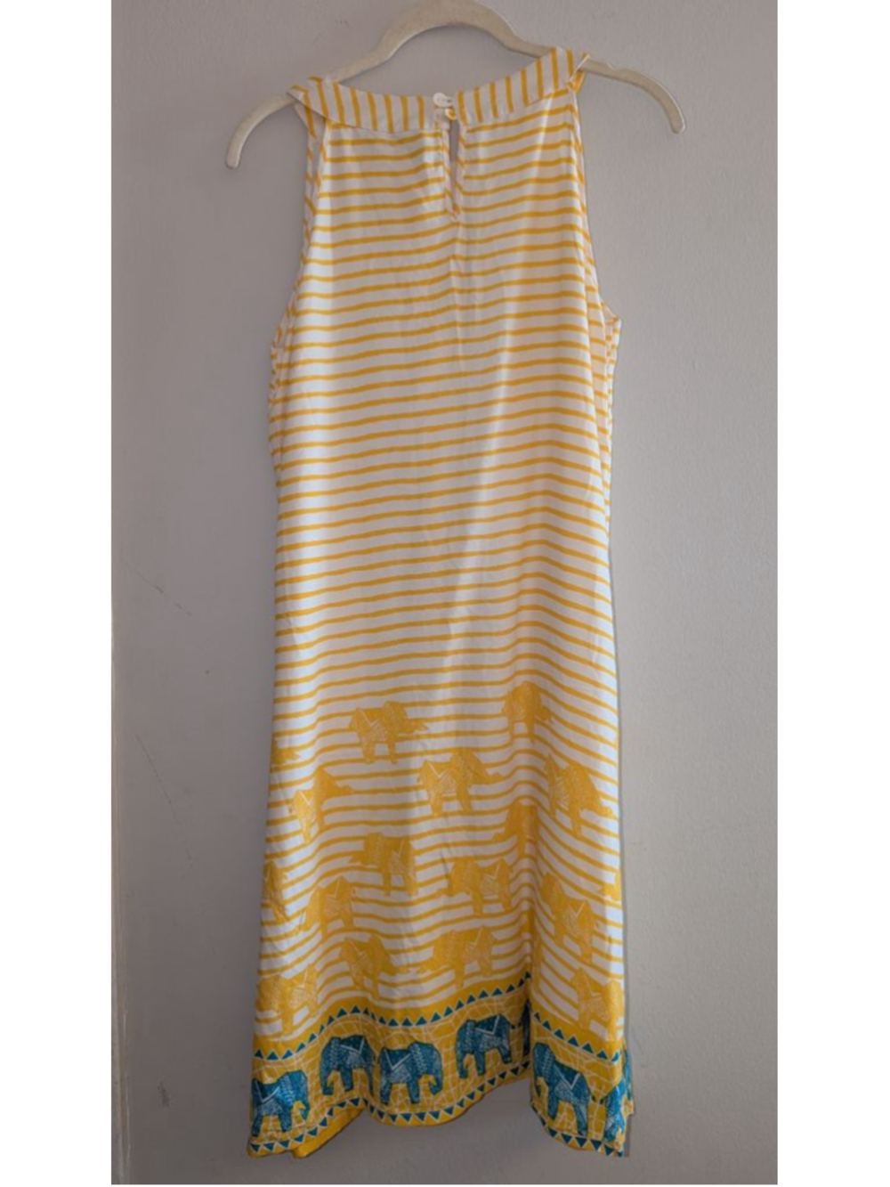Global Desi Yellow & White Striped Elephant Print Dress M, women's - Picture 5 of 6